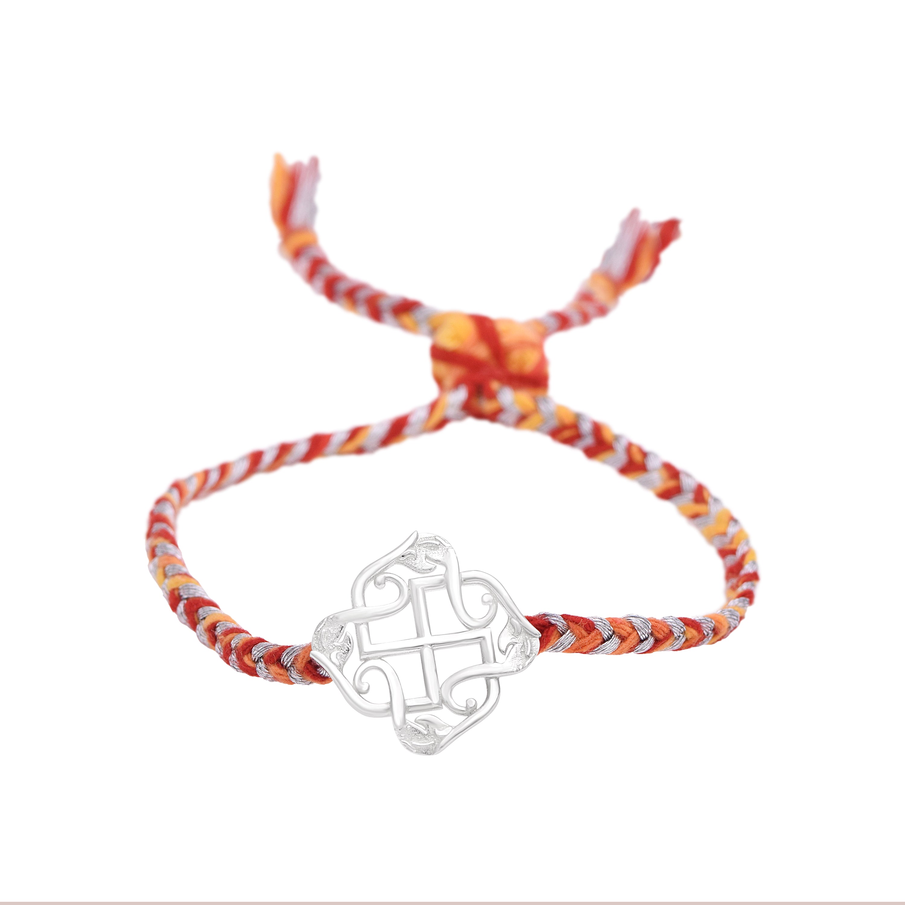 Swastik Mandala Thread Rakhi Bracelet - Sterling Silver