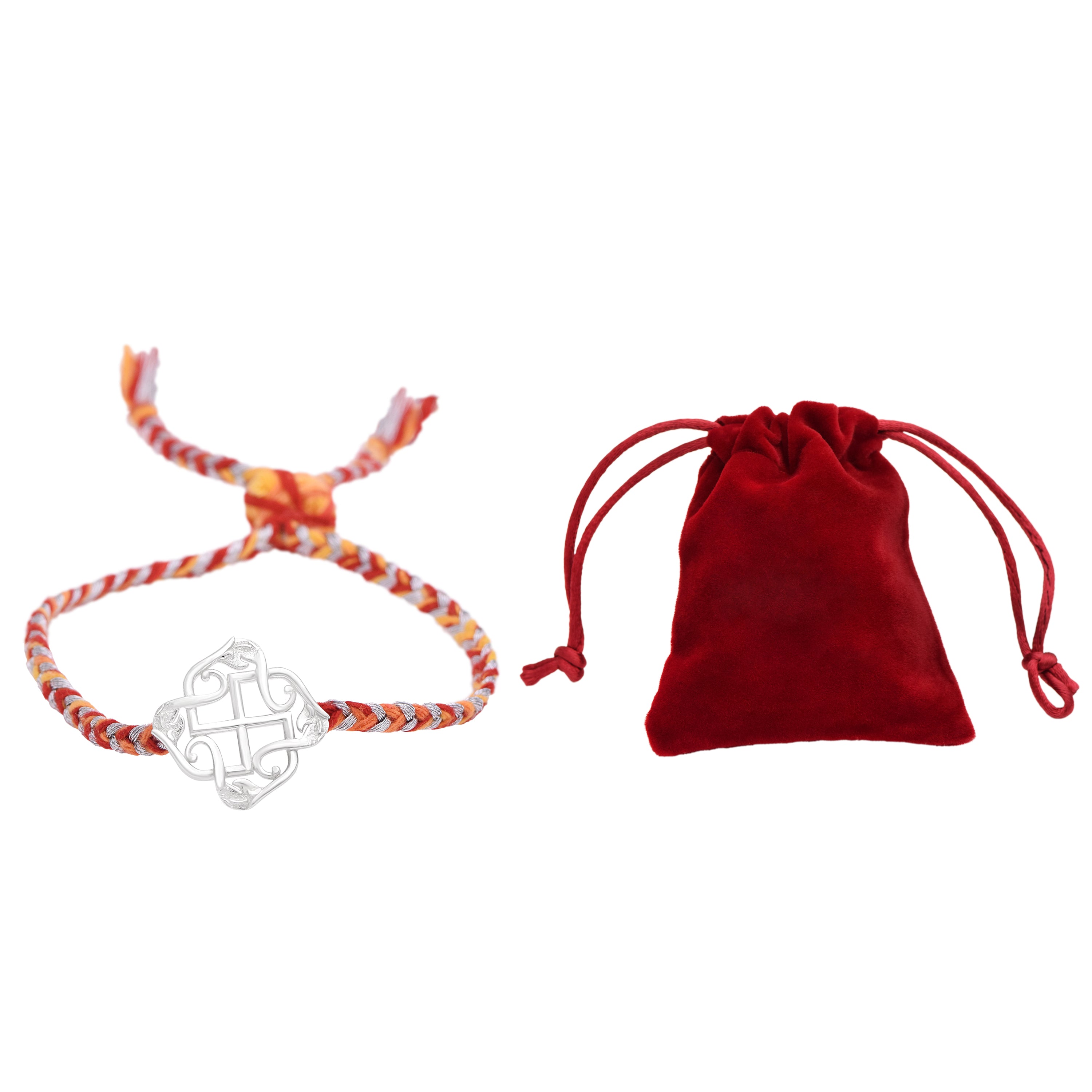 Swastik Mandala Thread Rakhi Bracelet - Sterling Silver