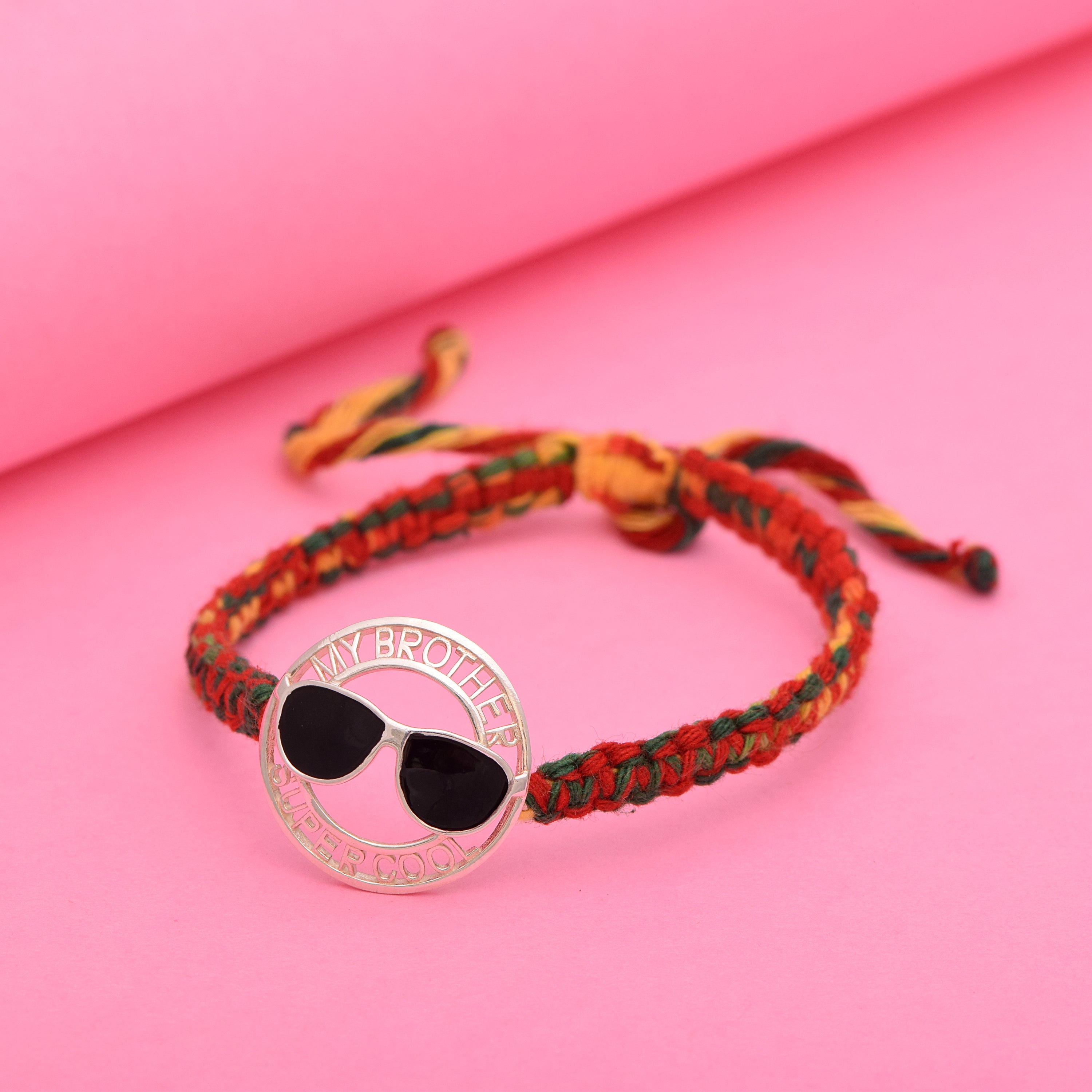 “My Brother Super Cool” Thread Rakhi Bracelet - Sterling Silver
