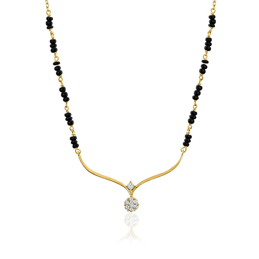 V-Shaped Floral Pendant Mangalsutra – Sterling Silver Gold Plated