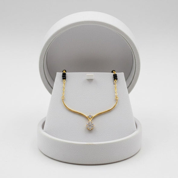 V-Shaped Floral Pendant Mangalsutra – Sterling Silver Gold Plated