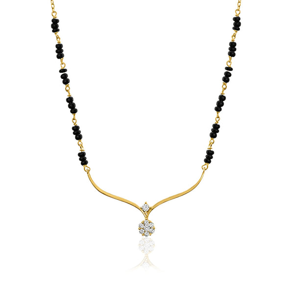 V-Shaped Floral Pendant Mangalsutra – Sterling Silver Gold Plated