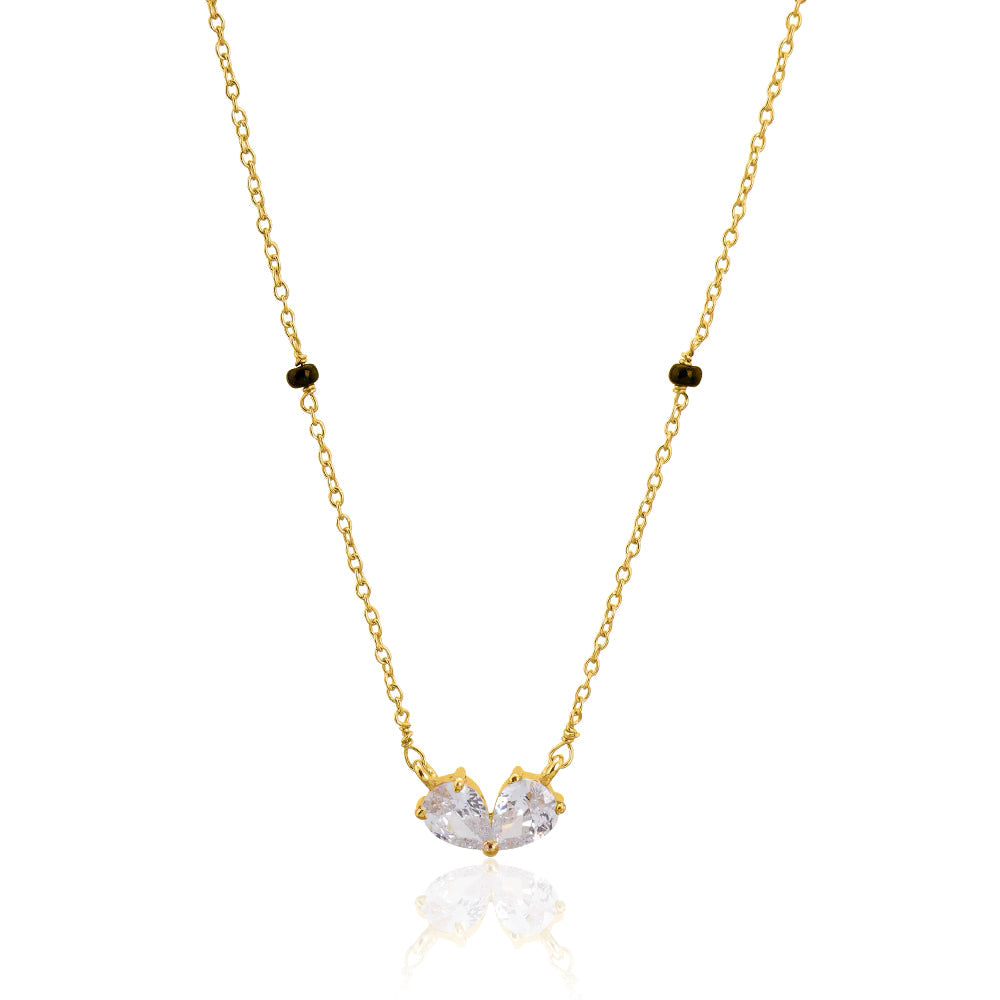 Twin Pear Butterfly Pendant Mangalsutra – Sterling Silver Gold Plated