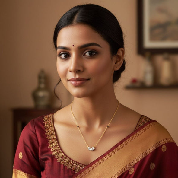 Twin Pear Butterfly Pendant Mangalsutra – Sterling Silver Gold Plated