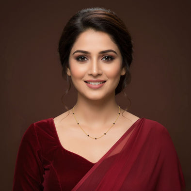 Minimal Black Bead Chain Mangalsutra – Sterling Silver Gold Plated