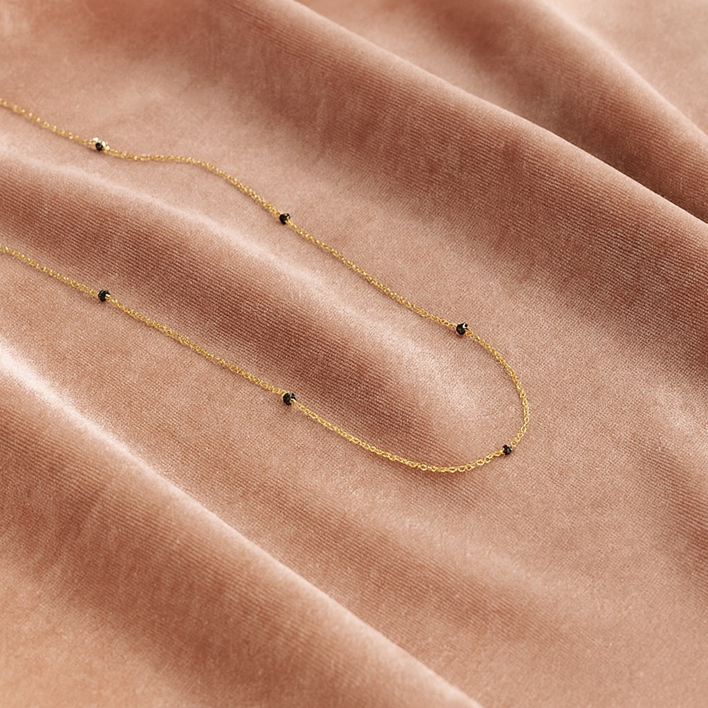 Minimal Black Bead Chain Mangalsutra – Sterling Silver Gold Plated