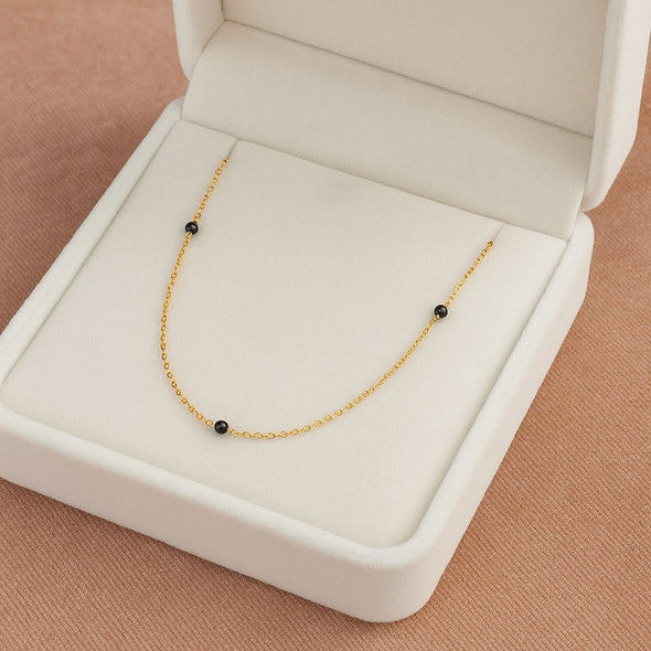 Minimal Black Bead Chain Mangalsutra – Sterling Silver Gold Plated
