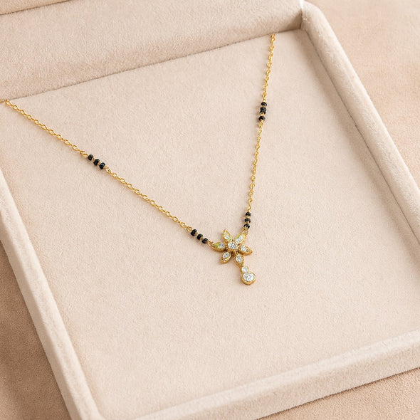 Floral Drop Mangalsutra – Sterling Silver Gold Plated