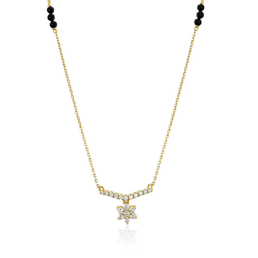 Floral V-Shape Mangalsutra – Sterling Silver Gold-Plated