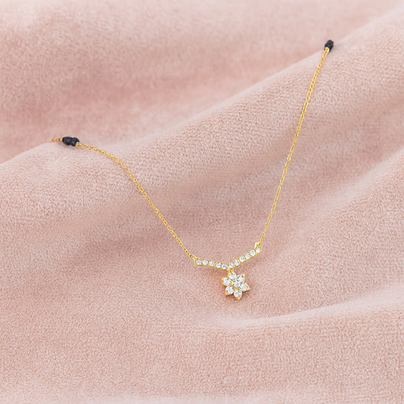Floral V-Shape Mangalsutra – Sterling Silver Gold-Plated