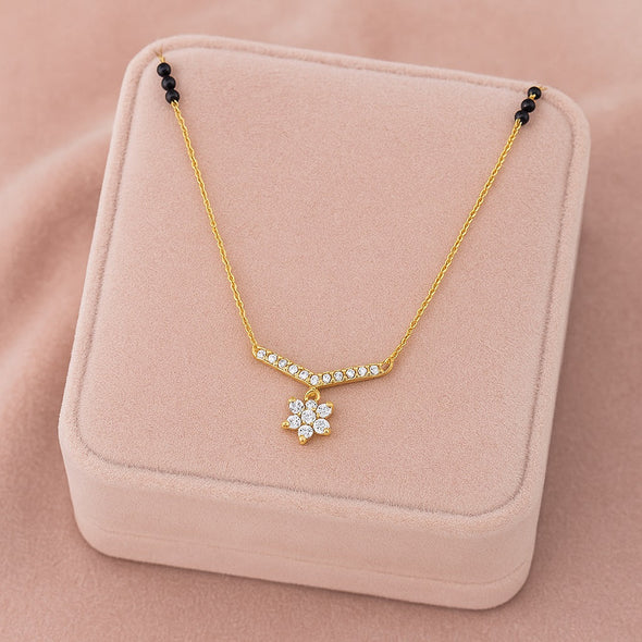 Floral V-Shape Mangalsutra – Sterling Silver Gold-Plated