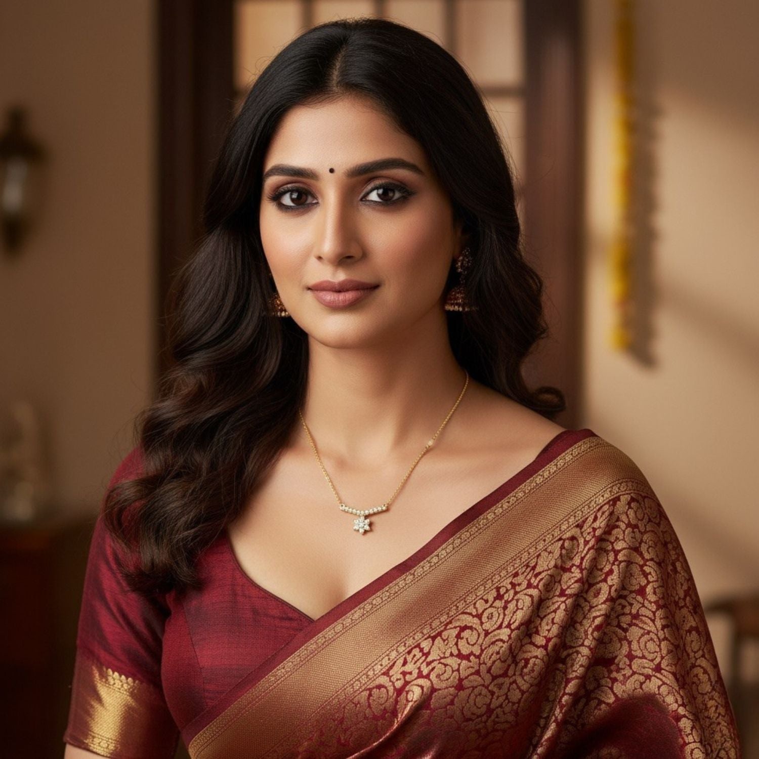 Floral V-Shape Mangalsutra – Sterling Silver Gold-Plated