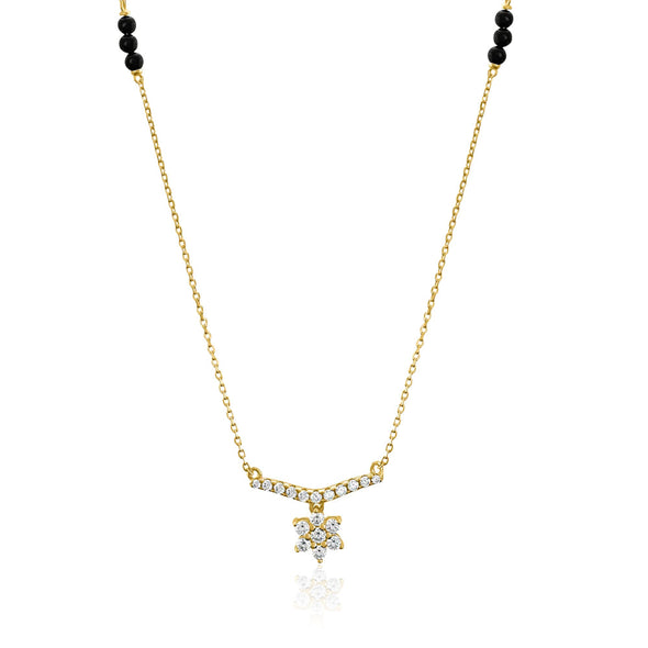 Floral V-Shape Mangalsutra – Sterling Silver Gold-Plated