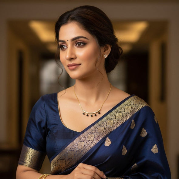 Curved Bar Hanging Black Beads Mangalsutra – Sterling Silver Gold Plated