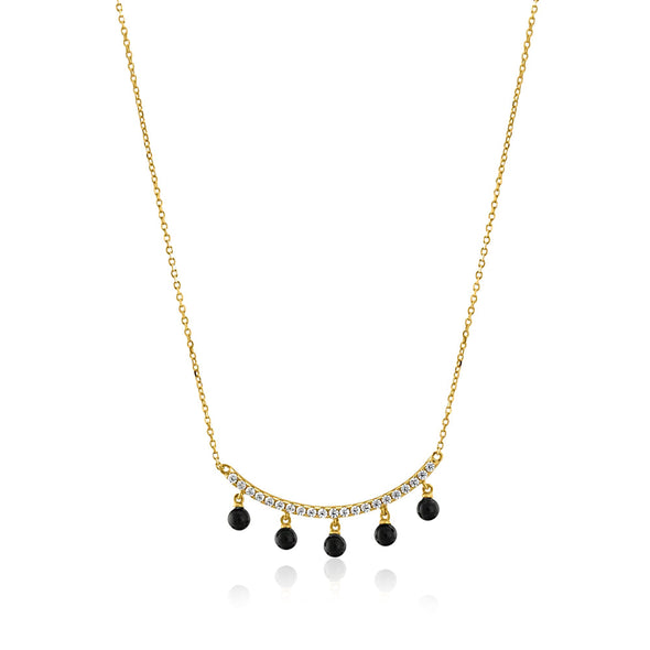 Curved Bar Hanging Black Beads Mangalsutra – Sterling Silver Gold Plated