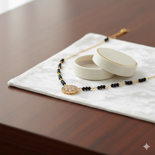 Double Halo Mangalsutra – Sterling Silver Gold-Plated