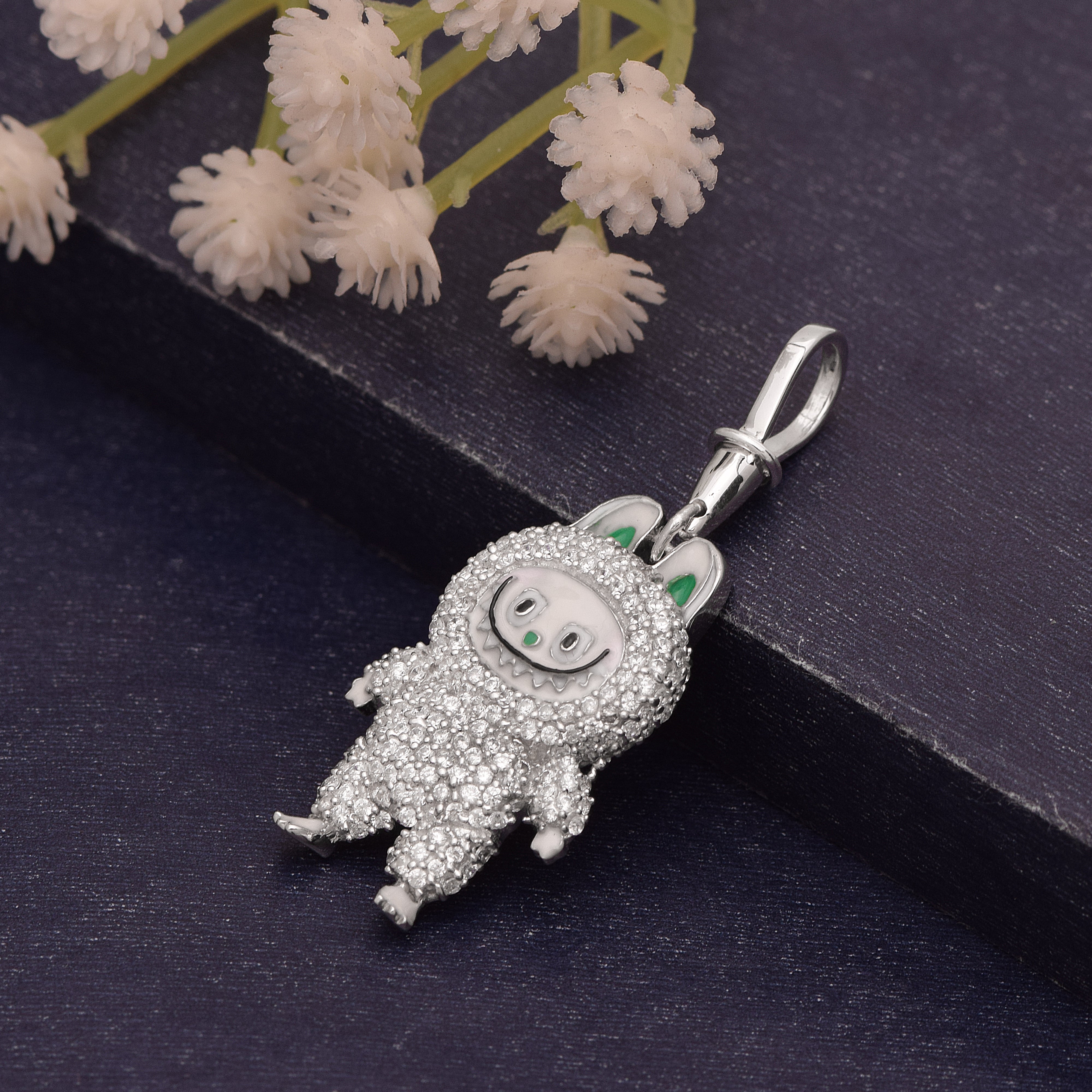 White CZ Labubu Doll Charms - Sterling Silver