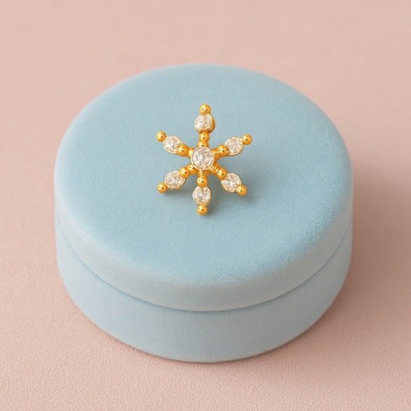 White CZ Six-Point Floral Nose Pin - Sterling Silver Gold Plated