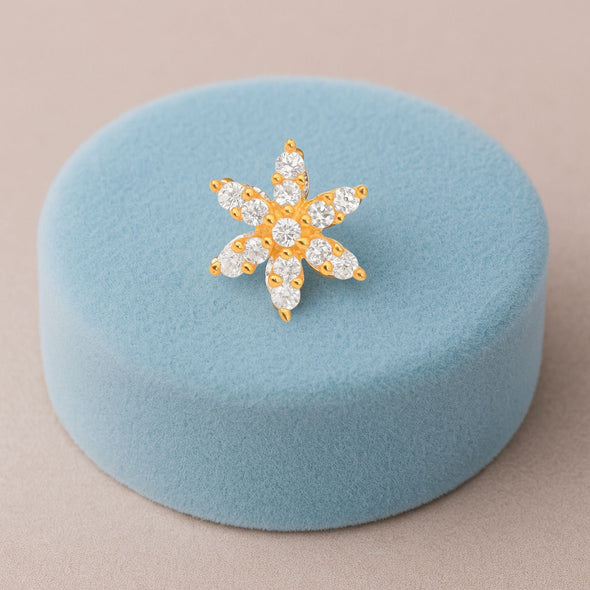 White CZ Floral Nose Pin - Sterling Silver Gold Plated