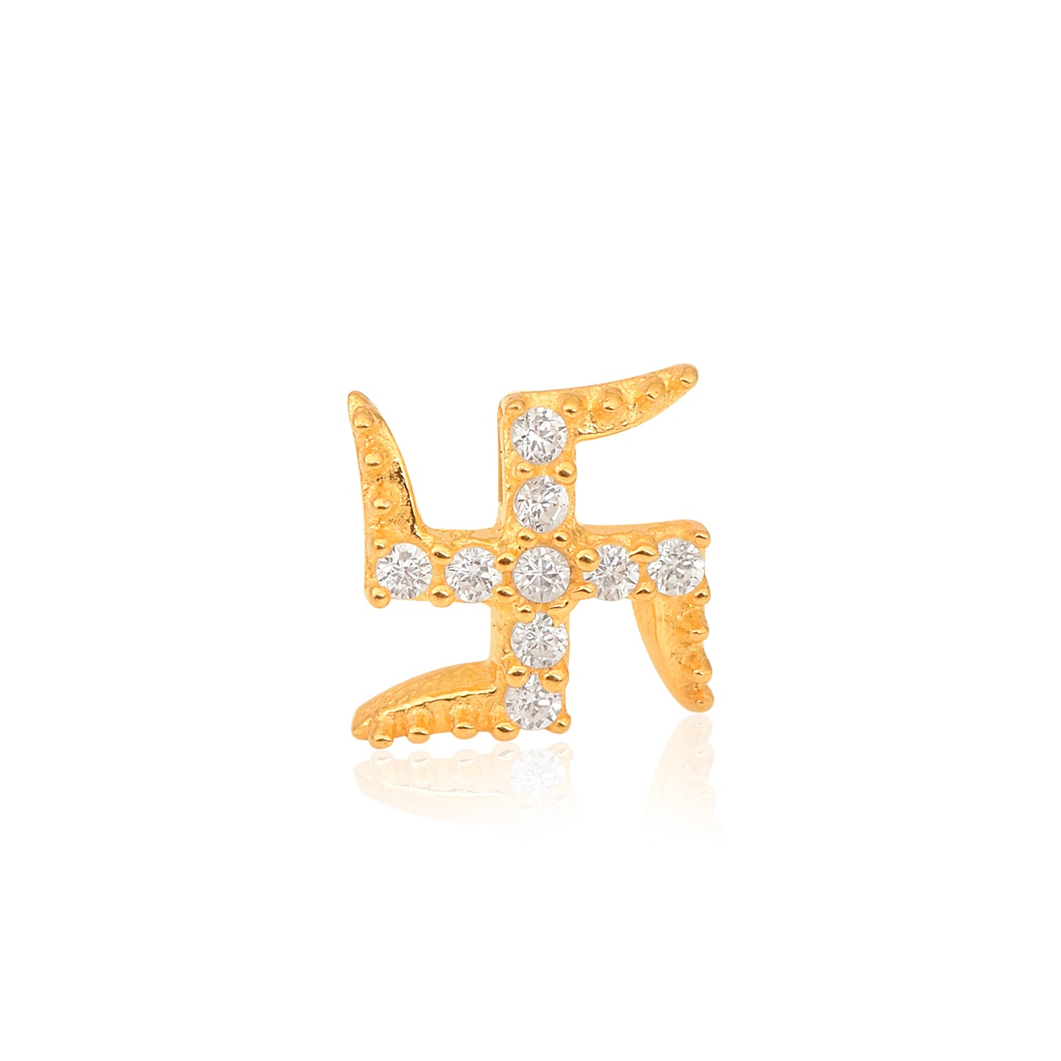 White CZ Swastik Symbol Nose Pin - Sterling Silver Gold Plated