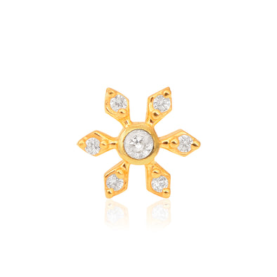 White CZ Floral Star Design Nose Pin - Sterling Silver Gold Plated