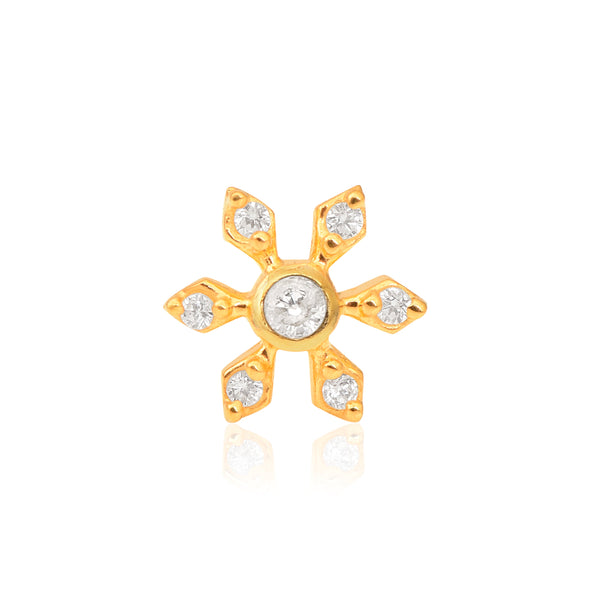White CZ Floral Star Design Nose Pin - Sterling Silver Gold Plated