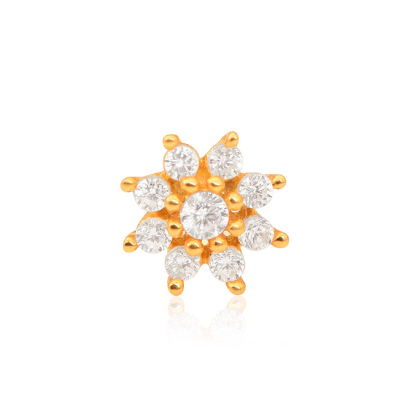 White CZ Cluster Nose Pin - Sterling Silver Gold Plated