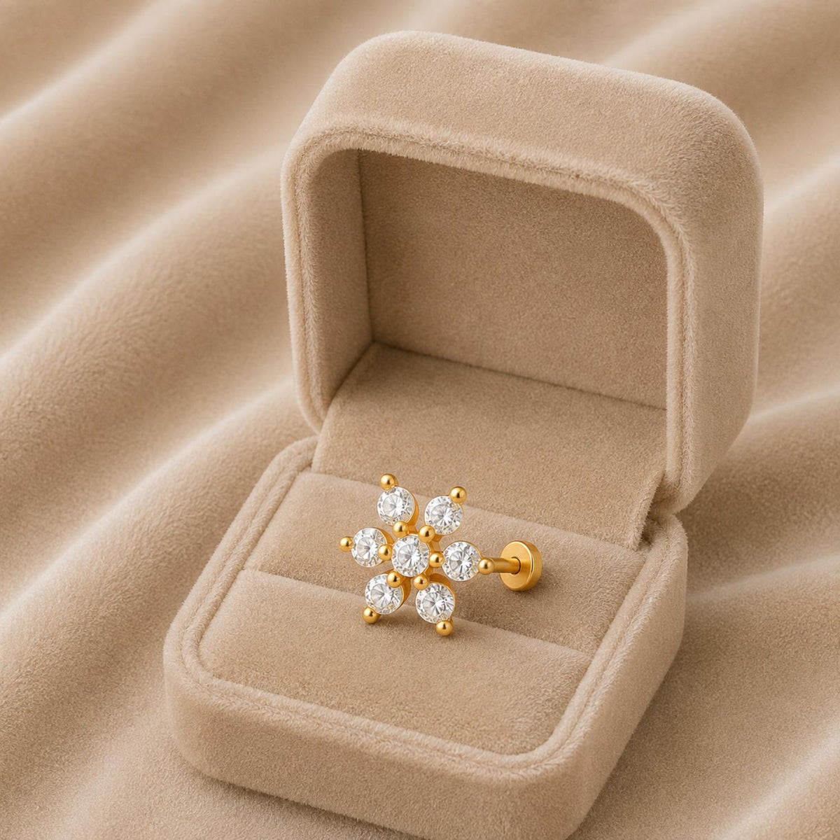 White CZ Floral Cluster Nose Pin - Sterling Silver Gold Plated