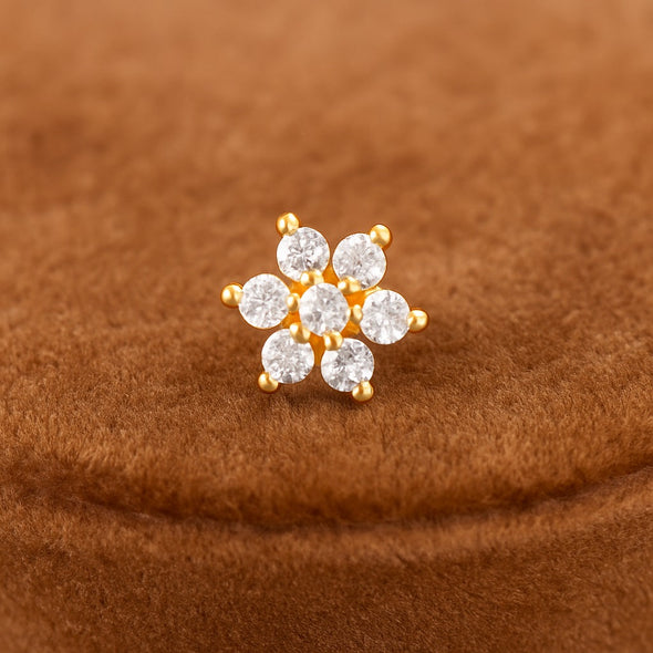 White CZ Floral Cluster Nose Pin - Sterling Silver Gold Plated