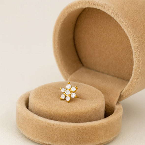 White CZ Floral Cluster Nose Pin - Sterling Silver Gold Plated