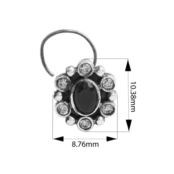 Black Gemstone Nose Pin – Sterling Silver