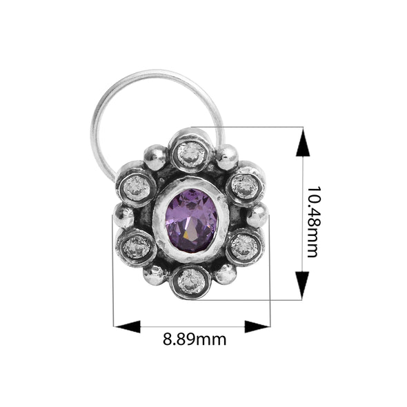 Purple Gemstone Nose Pin – Sterling Silver