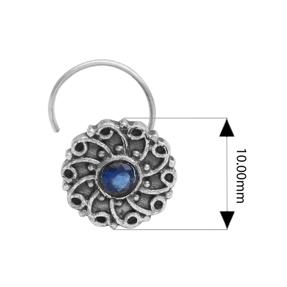 Blue Gemstone Nose Pin - Sterling Silver