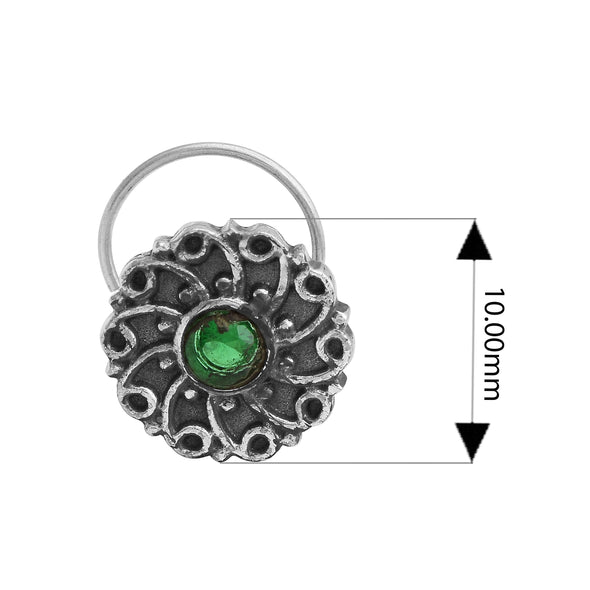 Green Gemstone Nose Pin - Sterling Silver