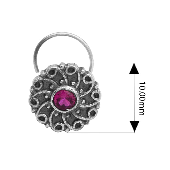 Pink Gemstone Nose Pin - Sterling Silver