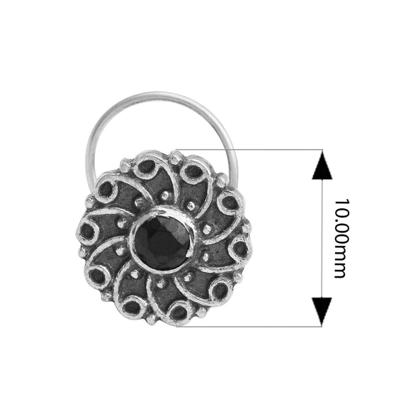 Black Gemstone Nose Pin - Sterling Silver