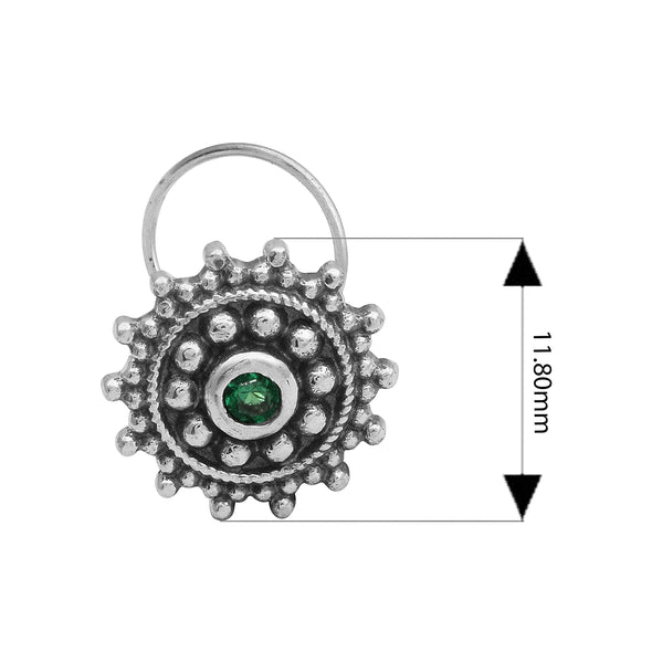 Green CZ Gemstone Nose Pin - Sterling Silver