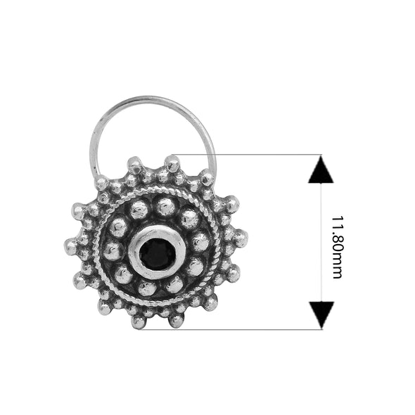 Black Gemstone Nose Pin - Sterling Silver