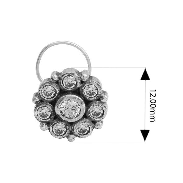 Floral Cluster Design Clear Stone Nose Pin - Sterling Silver