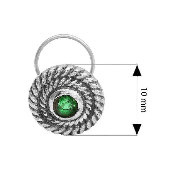 Spiral Design Green Gemstone Accent Nose Pin - Sterling Silver