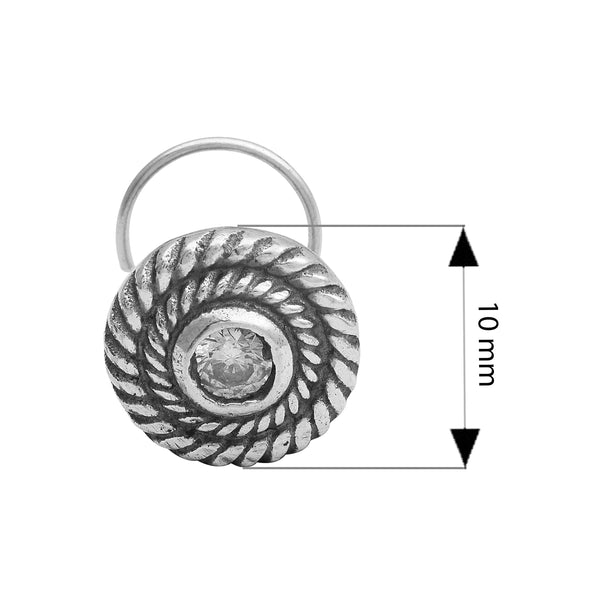 Spiral Design Clear Gemstone Accent Nose Pin - Sterling Silver
