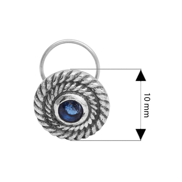 Spiral Design Blue Gemstone Accent Nose Pin - Sterling Silver