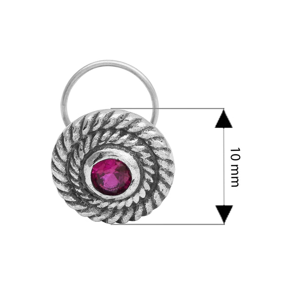 Spiral Design Red Gemstone Accent Nose Pin - Sterling Silver