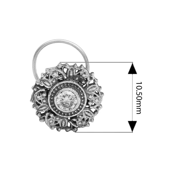 Antique Floral Sparkling White Centre Nose Pin - Sterling Silver