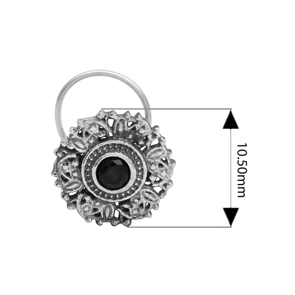 Antique Floral Sparkling Black Centre Nose Pin - Sterling Silver