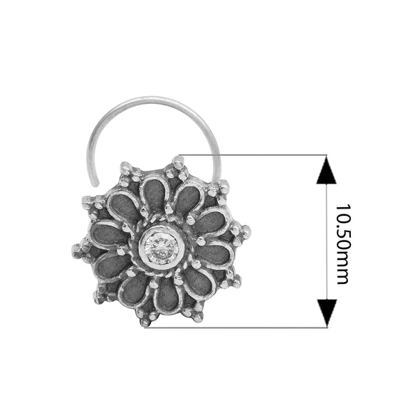Hoop Design Clear Stone Floral Nose Pin - Sterling Silver