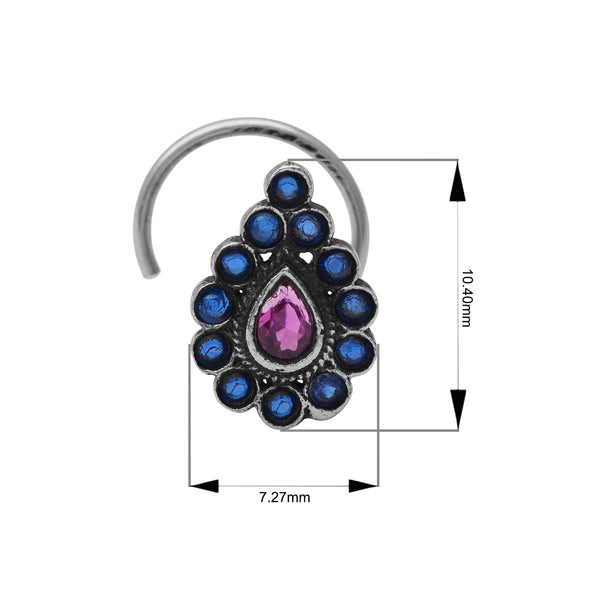 Ethnic Tribal Design Pink & Blue Stones Nose Pin – Sterling Silver