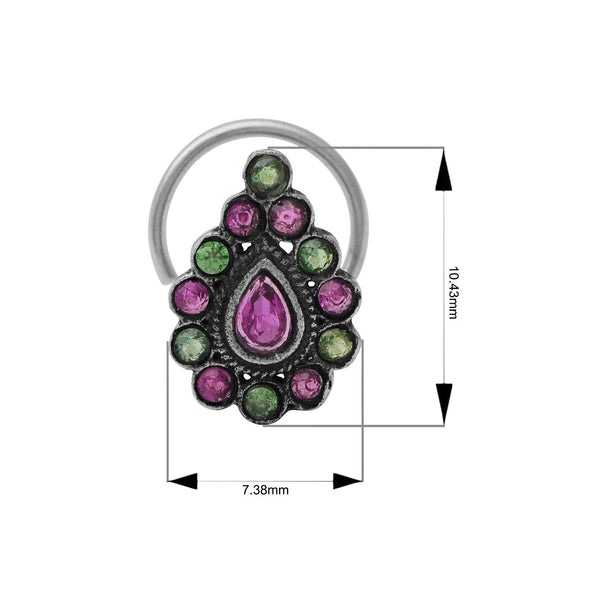 Ethnic Tribal Design Pink Stones Nose Pin – Sterling Silver