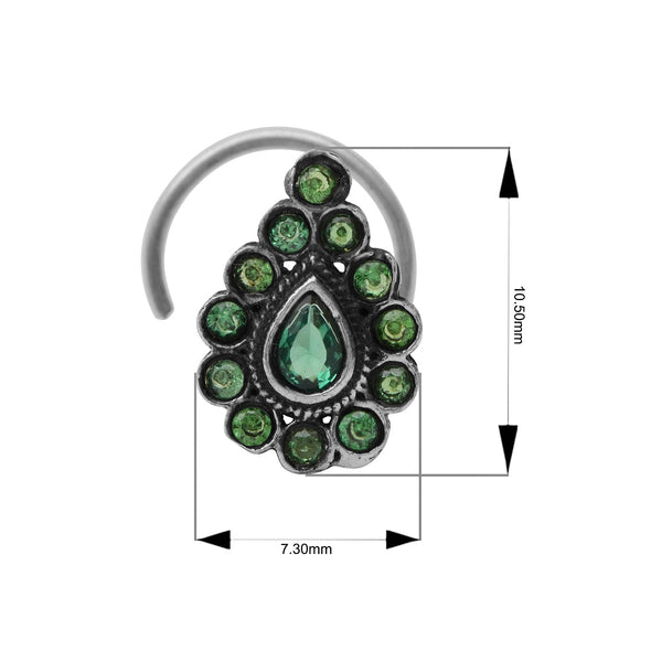Ethnic Tribal Design Green Stones Nose Pin – Sterling Silver