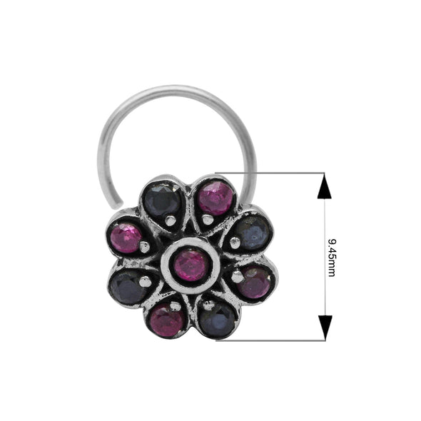 Traditional Navratna Multi-Color Stone Nose Pin - Sterling Silver